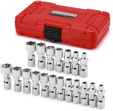 MIXPOWER 19-piece 1/4 Drive Universal Joint Socket Set, 6 Point, SAE & Metric, 5-15mm, 3/16-9/16, Swivel Socket with Flexible Wobble, CR-V Impact Grade