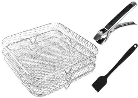 Sarini Set Accessori per Friggitrice ad Aria con Griglia in Acciaio Inossidabile Teglia da Forno Quadrata Rack Compatibile per Friggitrice da 5,5 L-8 L