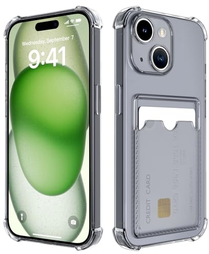 DEVASO Hülle für iPhone 15 mit kartenfach, Schutzhülle mit Transparent Silikon TPU Kratzfest Handyhülle Kunststoffhülle, Schwarz