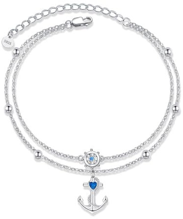 DAYLINLOVE Beach Ankle Bracelets For Women 925 Sterling Silver Adjustable Anchor Compass Nautical Sailor Chains for Mother Friends