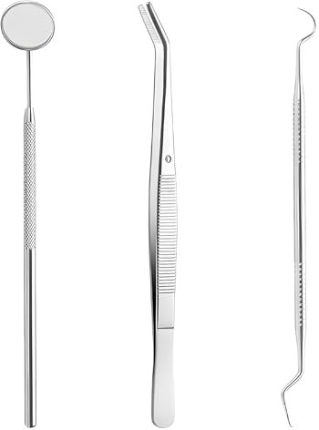 Zahnpflege Set 3 Pcs, Zahnarzt Instrumente, Zahnsteinentferner Zahnreinigung, Zahnarztbesteck Edelstahl, Zahnreinigungsset Professionell Zahnsonde Zahnhygiene Tools Mundspiegel Zahnstein Schaber