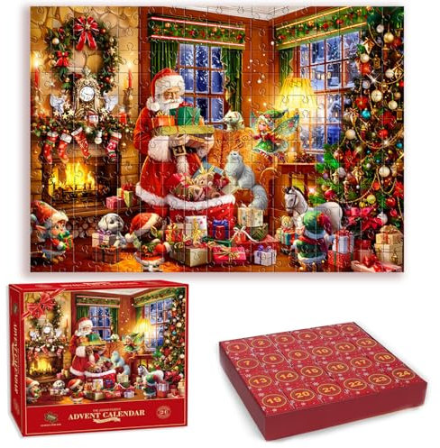 Xiujuers Adventskalender 2024 Puzzle - 24 Boxen 1008 Teile Weihnachtskalender - Weihnachten Dekoration, Geschenke für Erwachsene und Kinder