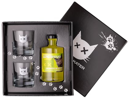 BÖSER KATER Lemon & Lime Aperitivo Geschenkset mit 2 Gläsern | Frucht Likör | Zitronen Limetten Geschmack | Zitrus Aperitif | Ideal als Spritz oder Tonic Cocktail | Geschenkidee | 0,5l 15% Vol.
