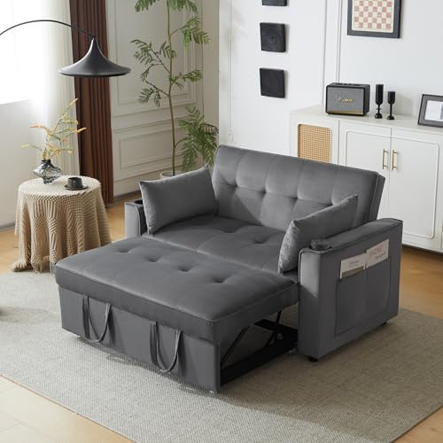 DRIXNO Klappbares Schlafsofa, Multifunktionssofa mit Schlaffunktion, Schlafsofa mit Getränkehalter und Kissen, geeignet für Wohnzimmer, Schlafzimmer, Heimkino-Wohnung Gray