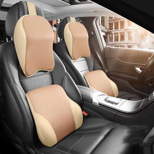 LccYanAi Für Peugeot 3008 2017-2021 Autositz Lordosenstütze Rückenstütze Nackenstütze Kopfstütze Kopfkissen Lendenkissen Stützkissen.,C-Beige A Pair