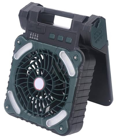 Garosa Ventilador Solar Portátil con Batería de Litio de 10000 MAh con Luz LED, Ventilador Recargable de 4 Velocidades para Uso en Exteriores, Ideal para Acampar, Viajar, Ventilador de