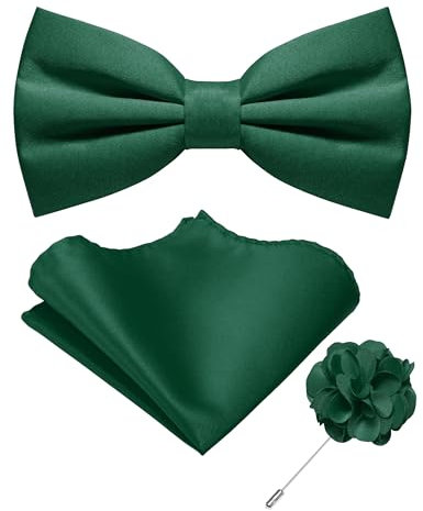 JEMYGINS Emerald Green Pre-tied Bow Tie and Pocket Square with Lapel Pin Set Adjustable Bowtie for Men(10)