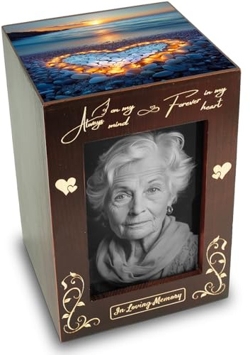 CHIEMOT - Holzurnen mit Bilderrahmen für menschliche Asche Erwachsene weibliche Männer, Holzurnenbox und Schatulle, dekorative Urne mit Bild für Erwachsene bis zu 90 kg (groß, Hafen der Liebe)
