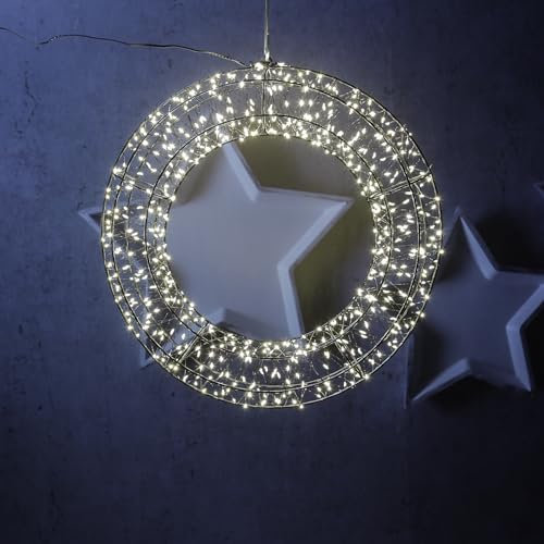 LED Lichtkranz Türkranz Metallkranz Weihnachtskranz 40cm Leuchtkranz mit 1200 warmweißen LED Timer für Innen/Außen mit Timer Outdoor (40cm)