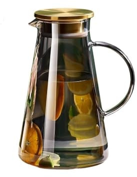 Water Carafe 2L Water Pitcher Transparent Heat-Resistant Glass Cold Water Kettle with Handle and Lid Large Capacity Office Household Jug Water Jugs(Gris) FANDIAO