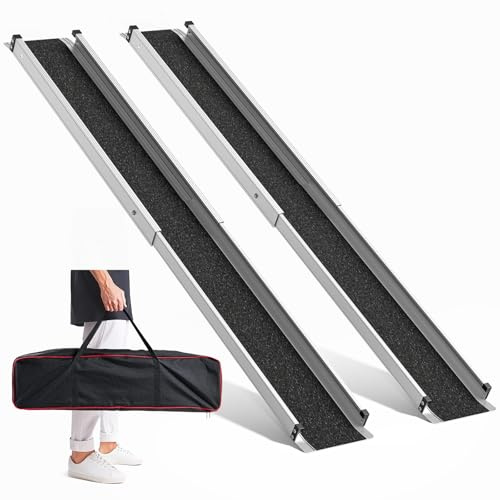 3FT/5FT Telescopic Wheelchair Ramp, Portable Ramps for Steps/Doorways | 272kg Capacity, with Carrying Bag, Aluminum, Non-Slip, for Mobility Scooters/Bike/Motorcycles, 5–10 Step Heights
