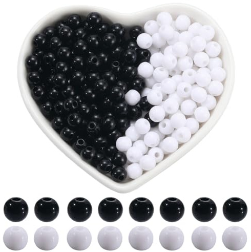 SOFPLATE 1000 pz 2 colori 6mm Bianco Perline Distanziatrici Acriliche Opache Perline Acriliche Nere Piccole Sfere Rotonde Perle Artigianali Distanziatori Sciolti per La Creazione di Gioielli Bracciali