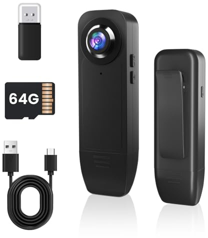 Bextgoo BodyCam, Mini Kamera ohne WLAN mit Vorinstallierter 64 GB TF Karte, 1080P Bodycam Körperkamera Mini, Tragbare Kleine Körperkamera mit Lange Laufzeit Bewegungserkennung und Nachtsicht