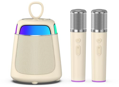 JAMELO Karaoke Machine for Kids Adults，2 Wireless Microphones, 10W Portable Bluetooth Speaker,Colorful LED Light with 5 Fun Voice Changer Effects,8H Runtime,Birthday Gift for Kids, Toys for Girls Boys