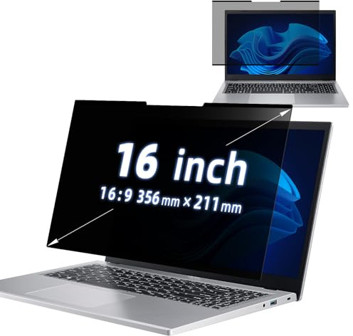 MokaZii Nano adsorption Laptop Privacy Screen 16 inch 16:9 Aspect for Dell/HP/Acer/Lenovo/ThinkPad/Samsung/Asus/Sony, Removable Anti Spy Anti Blue Light Glare Privacy Filter (356×211mm)