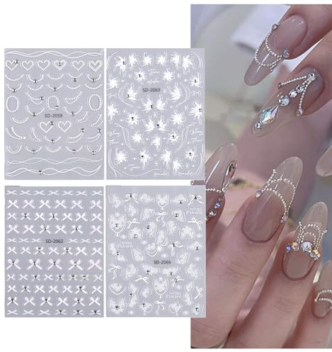 Luxvara 3D Stickers Ongles Nail Art, Fleurs Autocollant Ongle, 5D Papillon Deco Ongle Nail Art Bricolage Autocollant à Ongles 4 Feuilles