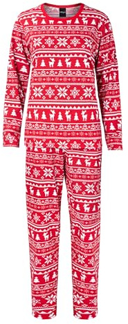HEYO Schlafanzug Damen Lang Pyjama 100% Baumwolle Zweiteiliges Set Langarm Shirt Lange Pyjamahose Weihnachtspyjama (DE/NL/SE/PL, Alphanumerisch, S, Regular, Regular, Standard, Norweger Muster)