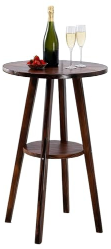 Preferspace Runder Cocktailtisch aus Massivholz, Stehtisch mit stabilem Gestell for Bistro, Küche, Esszimmer