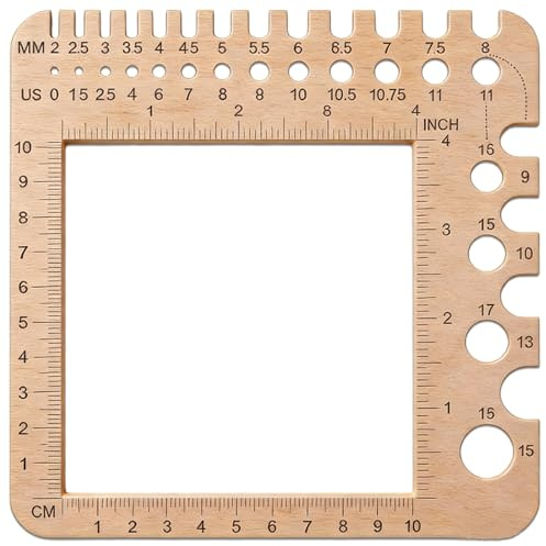 Calibro per Ferri da Maglia, Ago per uncinetti Misura ferri da maglia Strumento per lavorare a maglia Righello Misuratore in legno 2-15mm per misurare il grado di lavoro a maglia 15x15cm