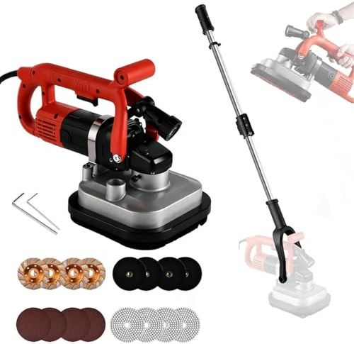 LSBHPPD Levigatrice per Calcestruzzo Professionale A Quattro Teste da 3600 W, Levigatrice per Pavimenti E Pareti, Testa A Quattro Assi con Anello di Aspirazione, 6 velocità Regolabili Extensionrod