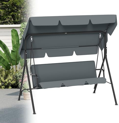 TATIVALO Hollywoodschaukel 3-Sitzer, Gartenschaukel mit verstellbarem Sonnendach & Kissen, Stabiler Stahlrahmen, 200 kg belastbar, Schaukelbank für Garten, Terrasse & Balkon, 193 cm – Anthrazit