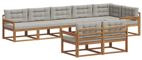 vidaXL Outdoor-Sofagarnitur mit Kissen 8 pcs Natürlich und Hellgrau, Akazienholz-Sofa, modernes Outdoor-Möbel, Garten-Lounge-Set, langlebige Terrassen-Couch, vielseitige Poolbereichs-Sitzgelegenheiten
