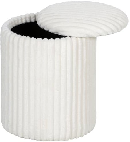 HOMCOM Sitzhocker mit Stauraum, Runder Hocker Modern, 35x35x45 cm Weiß | Wendemultifunktionsdeckel, Marmortextur Polsterhocker mit Cord-Optik, Beistelltisch, Wohnzimmer, Schlafzimmer
