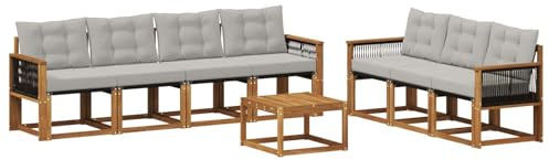 vidaXL Outdoor-Sofagarnitur mit Kissen 8 pcs Natürlich und Hellgrau, Moderner Garten-Sofa, strapazierfähiges Outdoor-Sektionen-Set, bequemes Terrassenmöbel, ideal zum Entspannen