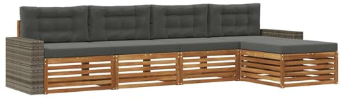 vidaXL Outdoor-Sofagarnitur 5 pcs Natur und Anthrazit Polyester, Garten, modernes Outdoor-Sofa, Sitzgruppe für die Terrasse, gemütliche Loungemöbel