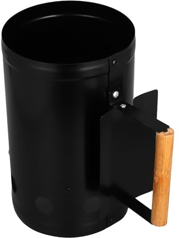 AMUSLESUR Bbq Chimney Charcoal Fire Starter with Heat Insulation and Labor Saving Steel and Wood Design, Thickened Barrel Body and Extra-class Screw Reinforcement for Camping Bbq and