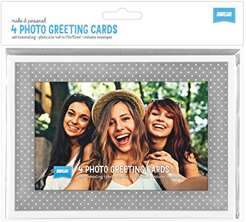 Pack of 4 Shot2go Photo Cards with envelopes. Silver White dot Design. Each Card Holds one 4x6 (10x15cm) Photo