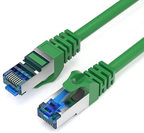 JAMEGA - 5m CAT 7 Netzwerkkabel Gigabit Ethernet LAN Kabel in grün | 10000 Mbit s | Patchkabel Cat.7 Rohkabel S FTP PIMF Schirmung mit RJ45 Stecker | Switch Router Modem Access Point