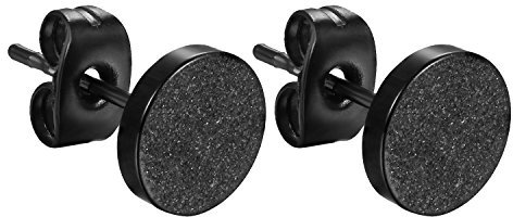JewelryWe Schmuck Herren Ohrstecker Edelstahl runde Kreis Matt sandgestrahlt Ohrringe Schwarz 8mm