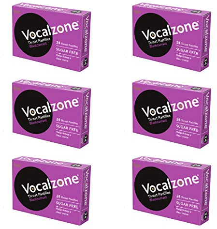 Vocalzone Throat Pastilles Blackcurrant Sugar Free 6 Packs 24- for Sore Throats and Hoarseness When Overusing Your Voice. Produced and Sold in the United Kingdom Since 1912.