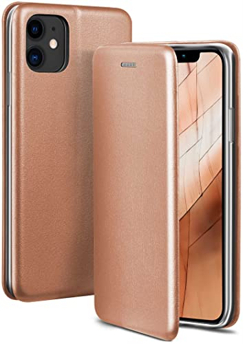 ONEFLOW Handyhülle kompatibel mit iPhone 11 - Hülle klappbar, Handytasche mit Kartenfach, Flip Case Call Funktion, Leder Optik Klapphülle mit Silikon Bumper, Rosegold