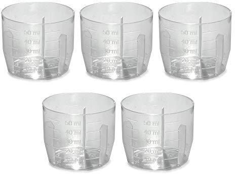 hitools 5X Kunststoff Messbecher - 50 ml - transparent - 5/10/15/20/25/30/35/40/45/50 ml