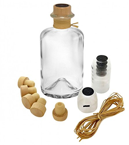 Geniess-Bar! 5x Profi Set Apothekerflasche leer 200 ml Apotheker Glas Flasche zum selbst befüllen & transparente Schrumpfkapseln mit schwarzem Siegel & Korken & Bast 0,2L Apothekerflaschen