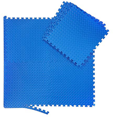 Relaxdays Bodenmatte, 8 Schmutzmatten für Fitness & Fitnessgeräte, mit Randstücken, EVA, Fläche 3 m², BxT 60x60 cm, blau