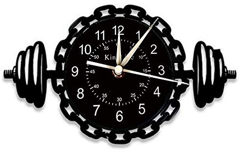 Smotly Vinyl wall clock, 12 inch weightlifting equipment creative, a wall clock gift for fitness enthusiasts. (Black)