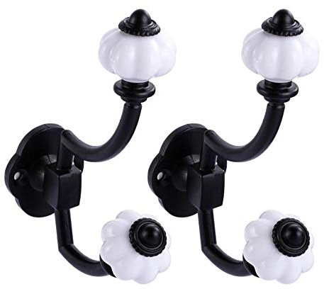 Lot de 4 crochets muraux en laiton avec boutons en céramique vintage pour vêtements, chapeaux, cintre, ceintures, serviettes, crochets