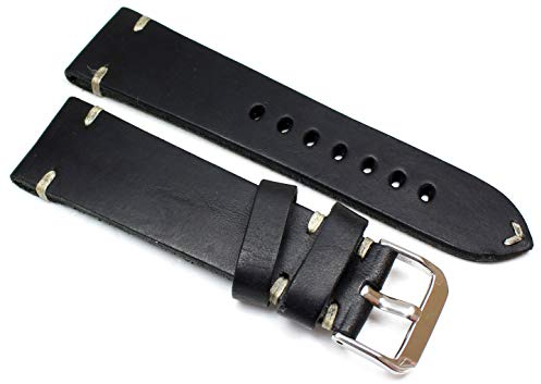 RIOS1931 24 mm made Germany Lederarmband Vintage Aviator schwarz
