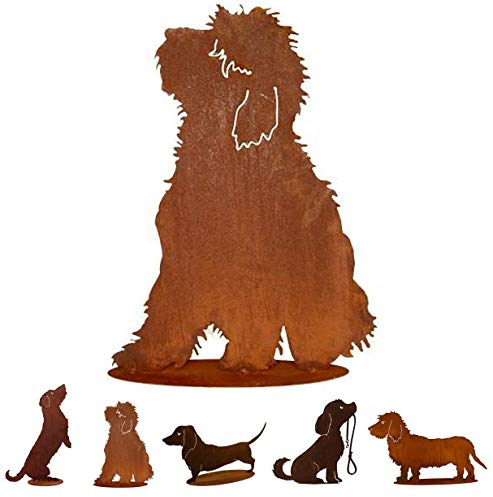 Gartenfigur Rost auf festem Stand – Hochwertig & Wetterfest - Metall Tierfigur - Edelrost Dekofigur/Tier Figur – Gartendeko/Dekoration (Hund II - Höhe 60cm)