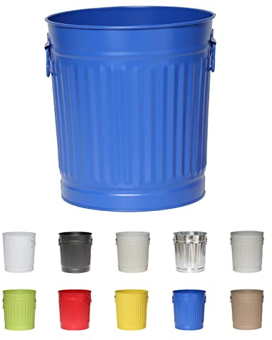 Jinfa | Poubelle métallique vintage avec poignées | Bleu | Taille: M | 29 cm de diamètre, 31.5 cm de hauteur | Volume: 18 Litres