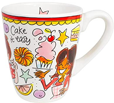 Blond Amsterdam Tasse 0,35L mit rotem Rand – Keramiktasse mit Sprüchen Hottea & Cake it easy – Geschenkidee für Teeliebhaber