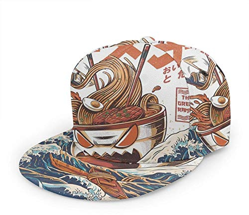 Oaieltj Unisex Baseball Cap Damen Herren Einstellbare Snapback Flat Bill Brim Baseball Cap Cool Hip Hop Hat, Japanischer der große Ramen vor Kanagawa, One size