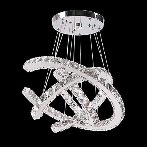 Modern Crystal Chandeliers 3 Rings Led Pendant Light C Shape Crystal Ceiling Light DIY Stainless Steel Led Chandeliers Fixture for Living Room Bedroom (Cool White)…