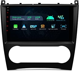 XTRONS 9 Zoll Android 13 Autoradio Octa Core 4GB 64GB Multimedia Player GPS Navigation Eingebautes 4G LTE/CarAutoPlay/Android Auto/DSP für Mercedes Benz CLK-Class W209(2005-2006)