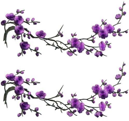 CHENGZI Pflaumenblüten-Blumen-Stickerei-Flicken, Applikation, Stoff, Sticker, Basteln, Nähen, Reparatur, Dekoration, 2 Stück(lila)