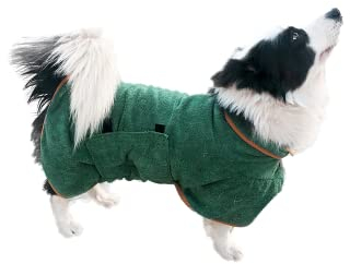 Hixingo Hundebademantel Mittelgroße Hunde, Hundehandtuch Extra Saugfähig Mikrofaser Badetuch mit Klettverschluss Verstellbar Haustier Handtuch für Katzen und Kleine Große Hunde (Grün,XS-33cm Back)