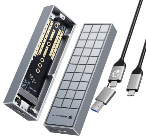 Yottamaster M.2 NVMe/SATA to USB SSD Enclosure, 10Gbps Type-C RTL9210B Controller, Dual-Sided Copper Base+ Aluminum Heatsink + Thermal Pad, Supports 2230-2280, for Laptop/PS5/MacBook – Grey